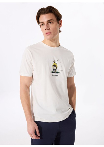 D5SM-TST3736 Kırık Beyaz Bisiklet Yaka Relaxed Fit Baskılı Erkek T-Shirt
