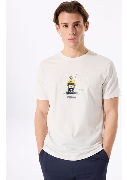 D5SM-TST3736 Kırık Beyaz Bisiklet Yaka Relaxed Fit Baskılı Erkek T-Shirt modelleri