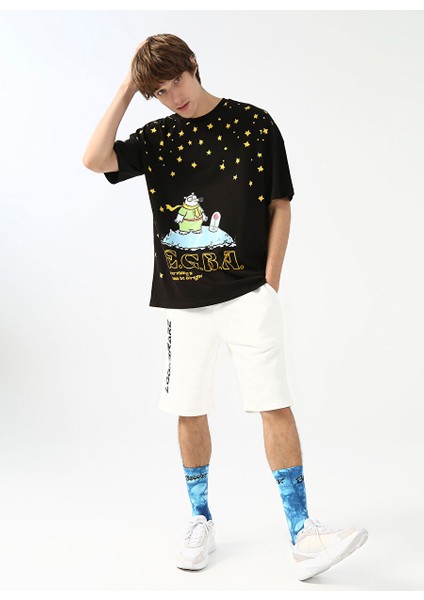 Fluffy Bisiklet Yaka Oversize Siyah Erkek T-Shirt Fluffy-E-2