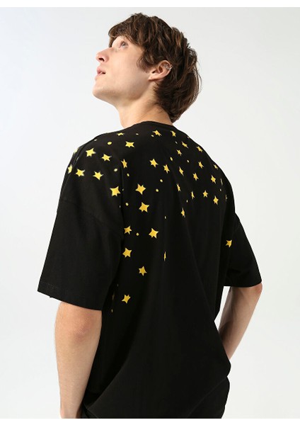 Fluffy Bisiklet Yaka Oversize Siyah Erkek T-Shirt Fluffy-E-2