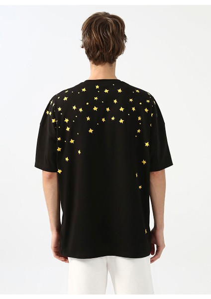 Fluffy Bisiklet Yaka Oversize Siyah Erkek T-Shirt Fluffy-E-2