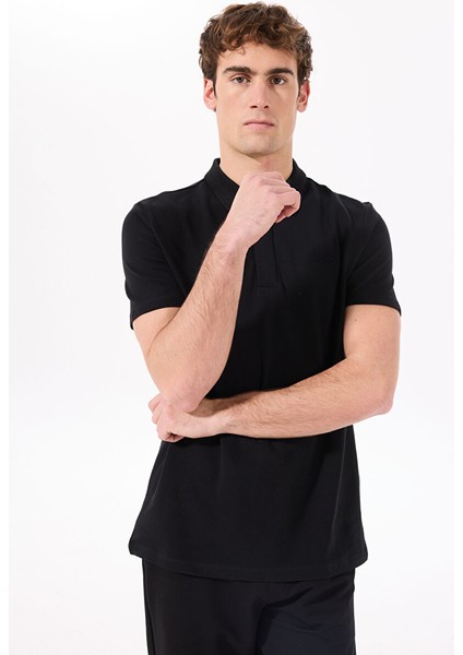 Siyah Erkek Polo Yaka Relaxed Nakışlı Polo T-Shirt C4SM-TST4528