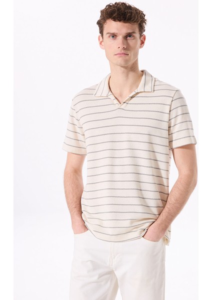 Ekru Erkek Basic Çizgili Polo T-Shirt F5SM-TST 2071 modelleri