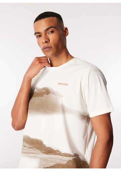 Kırık Beyaz Erkek Bisiklet Yaka Relaxed Baskılı Uv Apreli T-Shirt D4SM-TST3249