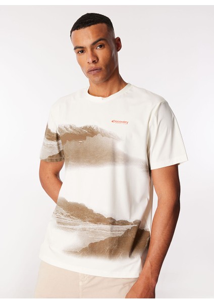 Kırık Beyaz Erkek Bisiklet Yaka Relaxed Baskılı Uv Apreli T-Shirt D4SM-TST3249 modelleri