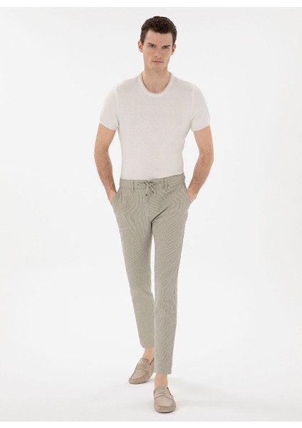 Haki Erkek Slim Fit Çizgili Chino Pantolon Gavın