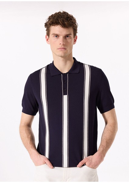 Lacivert Erkek Polo Regular Fit Çizgili Kazak FC5SM-KZK 2762