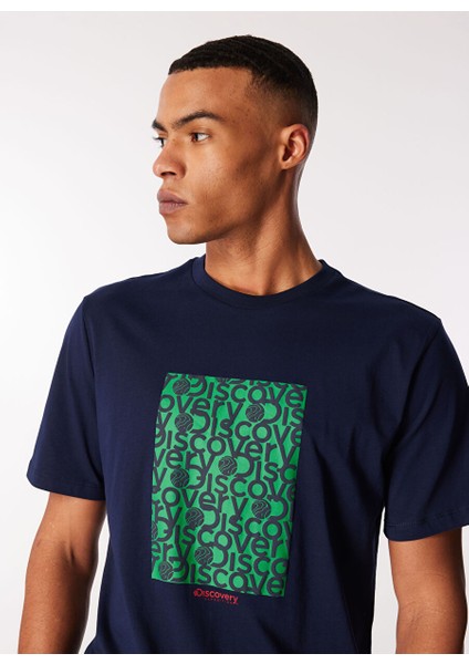 Lacivert Erkek Bisiklet Yaka Relaxed T-Shirt D4SM-TST3281