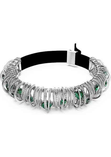5676060 Swarovski Kolye Hyperbola Choker, Carbon Neutral Zirconia, Green, Rhodium Plated