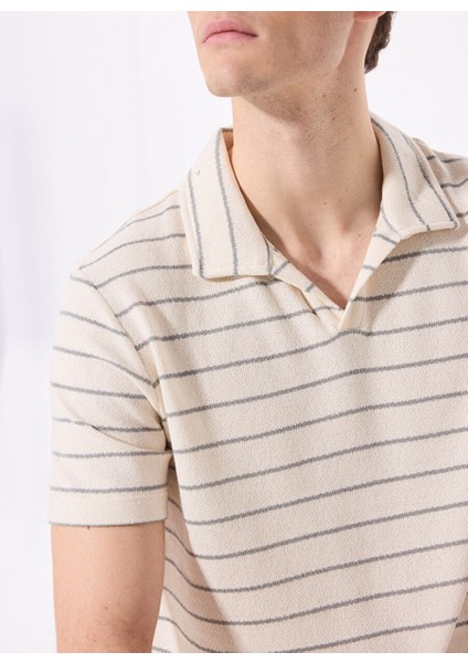 Ekru Erkek Basic Çizgili Polo T-Shirt F5SM-TST 2071 indirimleri