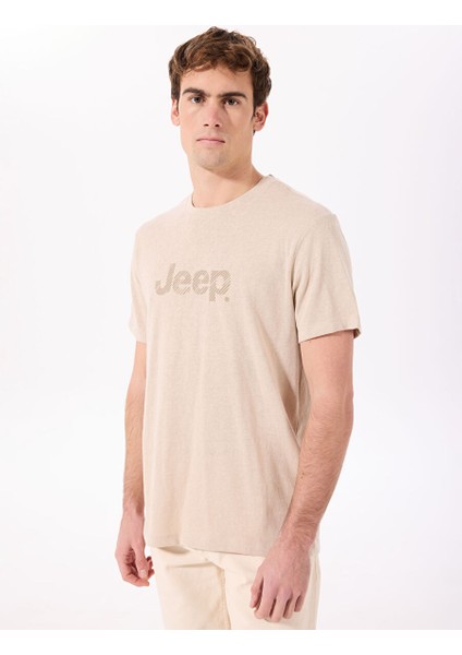 Bej Erkek Relaxed Baskılı T-Shirt J5SM-TST7322