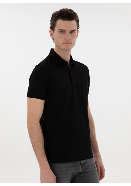 Siyah Erkek Slim Fit Jakarlı Polo T-Shirt Asır modelleri
