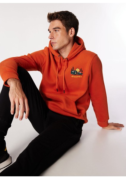 Koyu Turuncu Erkek Kapüşon Relaxed Nakışlı Sweatshirt D4SM-SWT3249