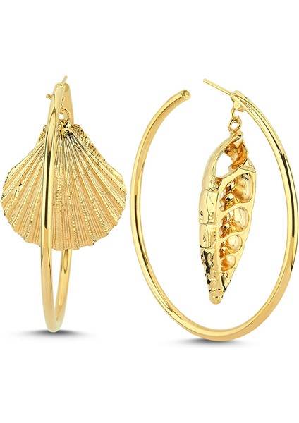 Lisa Lina Shell Loop Hoops Istiridye Formlu Altın Kaplama Kadın Küpe