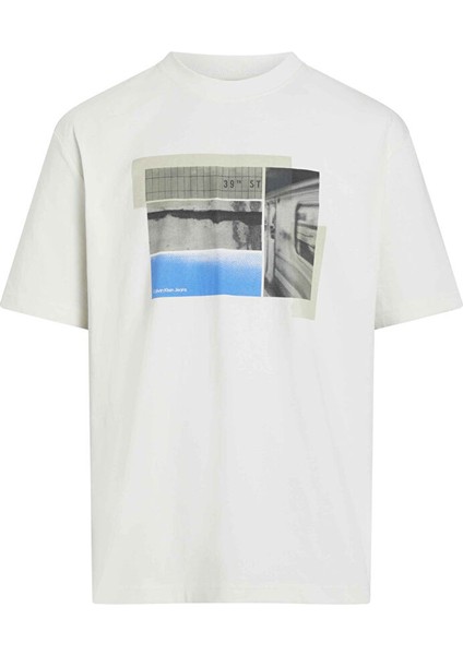 Krem Erkek Regular Fit Baskılı T-Shirt J30J326861YBI Cıty Poster Street Te