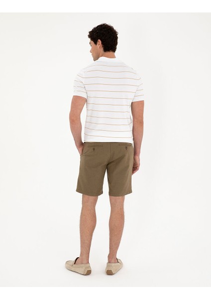 Haki Slim Fit Keten Karışımlı Dokuma Şort