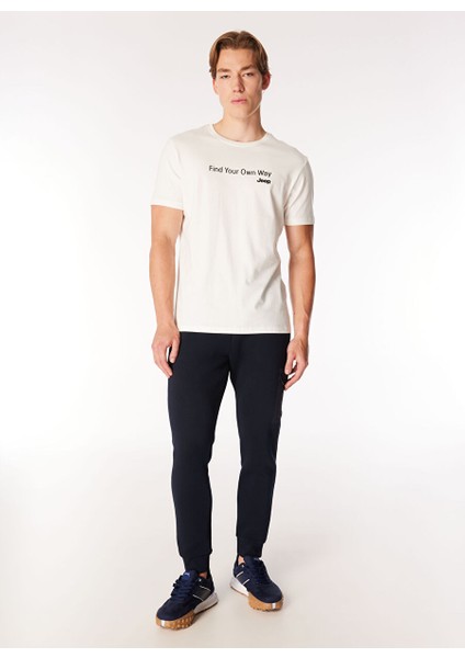 Ekru Erkek Bisiklet Yaka Relaxed Fit Baskılı Pamuk T-Shirt J4WM-TST7215