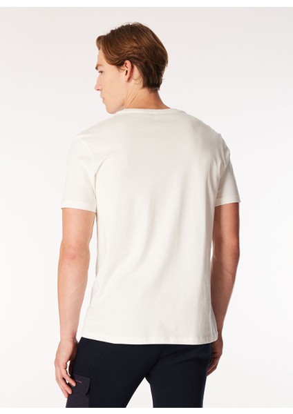 Ekru Erkek Bisiklet Yaka Relaxed Fit Baskılı Pamuk T-Shirt J4WM-TST7215