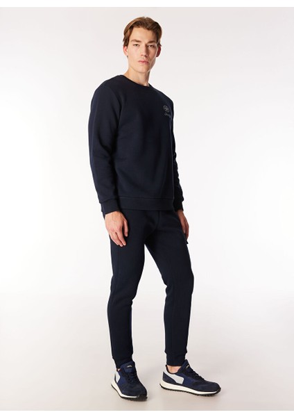 Lacivert Erkek Bisiklet Yaka Relaxed Baskılı Sweatshirt J4WM-SWT7220