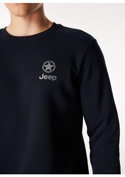 Lacivert Erkek Bisiklet Yaka Relaxed Baskılı Sweatshirt J4WM-SWT7220