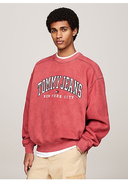 Kırmızı Erkek Bisiklet Relaxed Baskılı Sweatshirt DM0DM19757XIT Rlx Tj Gd Varsıty