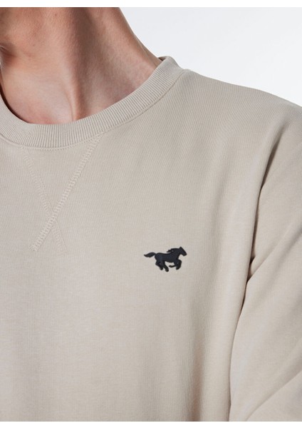Bej Erkek Bisiklet Basic Düz Sweatshirt M4WM-SWT-1982