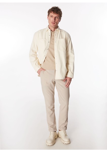 Ekru Erkek Basic Denim Gömlek F4SM-GML 115