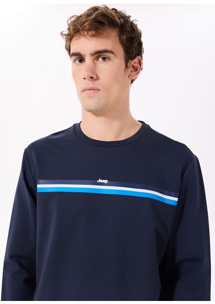 Lacivert Erkek Bisiklet Relaxed Baskılı Sweatshirt J5SM-SWT7230