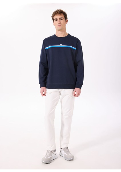 Lacivert Erkek Bisiklet Relaxed Baskılı Sweatshirt J5SM-SWT7230