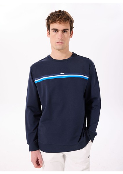 Lacivert Erkek Bisiklet Relaxed Baskılı Sweatshirt J5SM-SWT7230