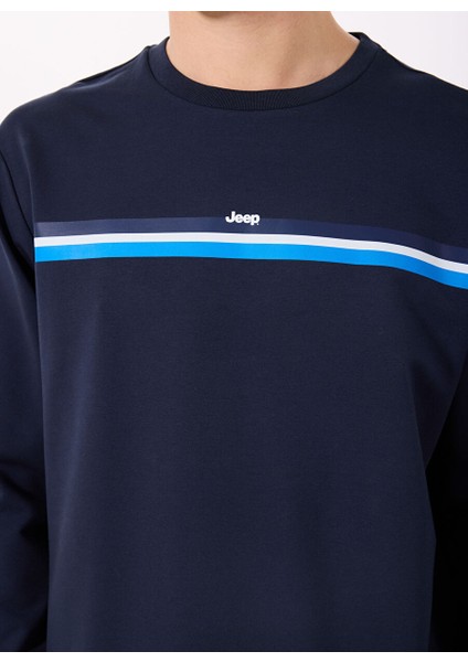 Lacivert Erkek Bisiklet Relaxed Baskılı Sweatshirt J5SM-SWT7230