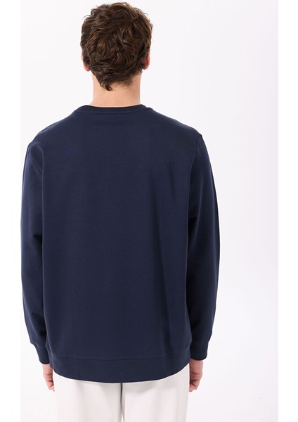 Lacivert Erkek Bisiklet Relaxed Baskılı Sweatshirt J5SM-SWT7230