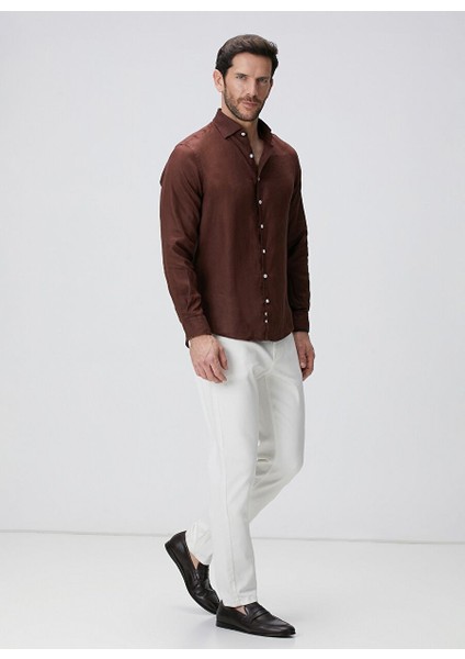 Kahve Erkek Alttan Britli Slim Fit Gömlek 1094177