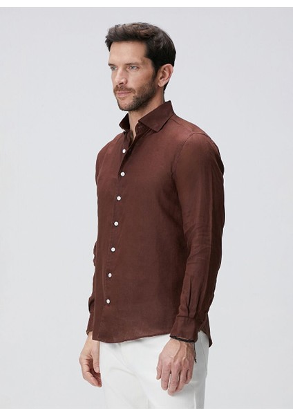 Kahve Erkek Alttan Britli Slim Fit Gömlek 1094177