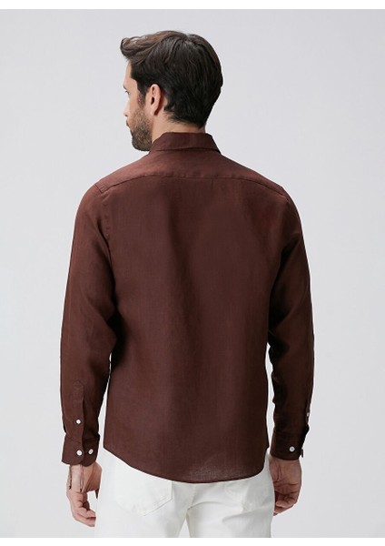 Kahve Erkek Alttan Britli Slim Fit Gömlek 1094177