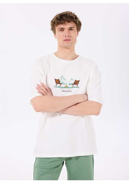 Ekru Erkek Bisiklet Yaka Relaxed T-Shirt D5SM-TST3742