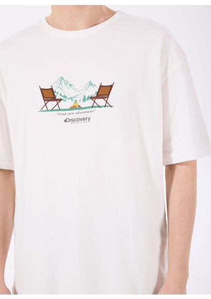 Ekru Erkek Bisiklet Yaka Relaxed T-Shirt D5SM-TST3742