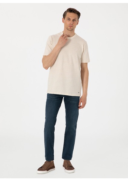 Bej Erkek Regular Fit Çizgili T-Shirt Campsel fırsatları
