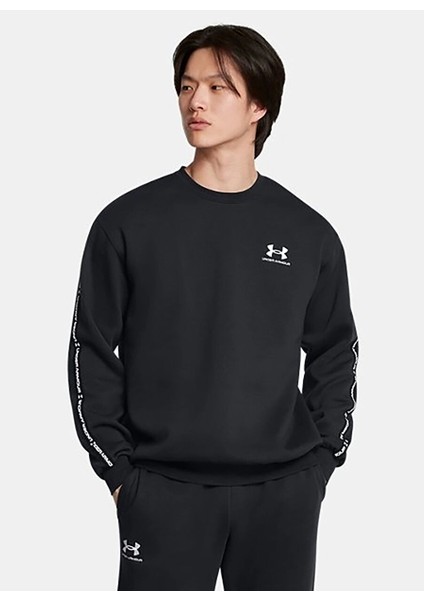 1389357-001 Ua Icon Fleece Crew Tap Siyah Erkek Yuvarlak Fitted Sweatshirt