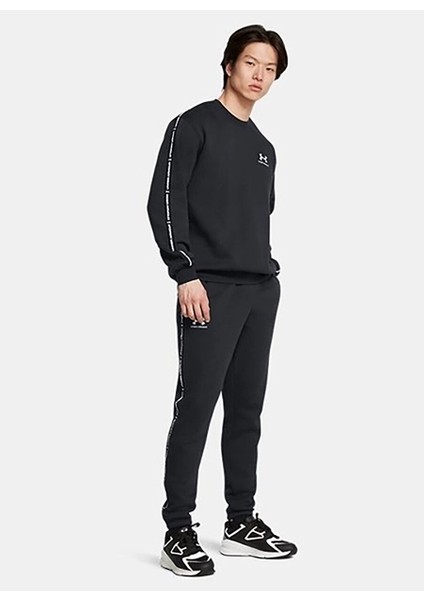1389357-001 Ua Icon Fleece Crew Tap Siyah Erkek Yuvarlak Fitted Sweatshirt