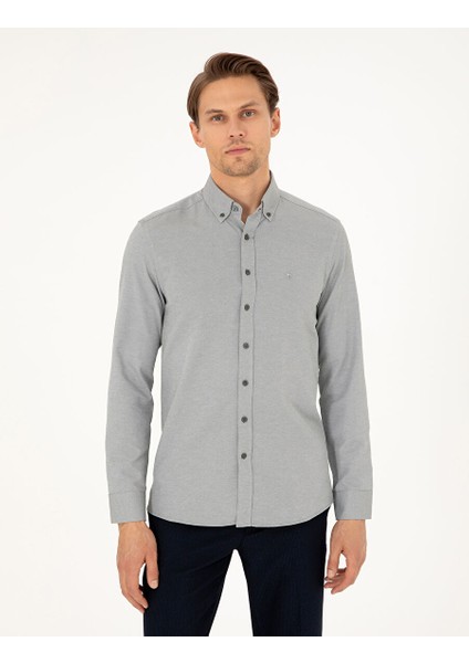 Haki Oxford Slim Fit Uzun Kollu Gömlek