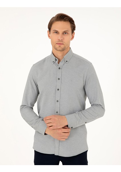 Haki Oxford Slim Fit Uzun Kollu Gömlek modelleri