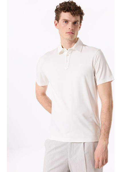 Ekru Erkek Basic Rayon Karışımlı Polo T-Shirt F5SM-TST 2040