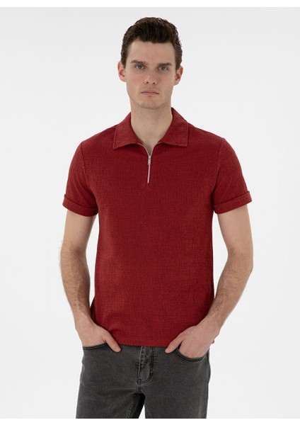 Kırmızı Erkek Slim Fit Polo T-Shirt Tıssel