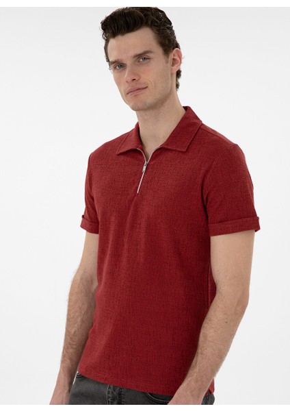 Kırmızı Erkek Slim Fit Polo T-Shirt Tıssel modelleri