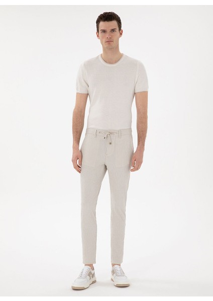 Bej Erkek Slim Fit Çizgili Chino Pantolon Gavın
