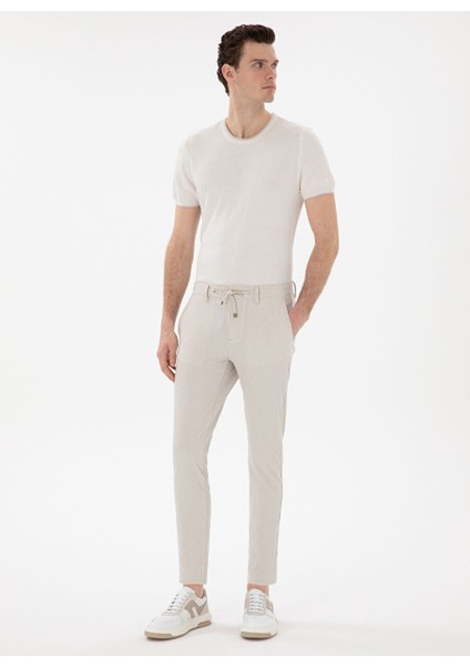 Bej Erkek Slim Fit Çizgili Chino Pantolon Gavın modelleri