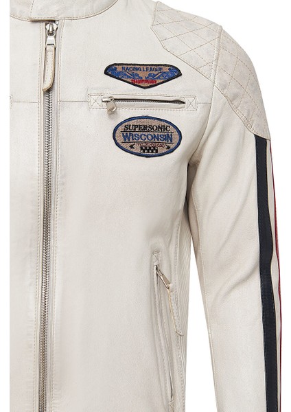 Storm Erkek Beyaz Slim-Fit Armalı Deri Mont 24SGM6525WF fırsatları