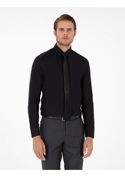 Siyah Slim Fit Uzun Kollu Gömlek