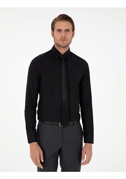 Siyah Slim Fit Uzun Kollu Gömlek